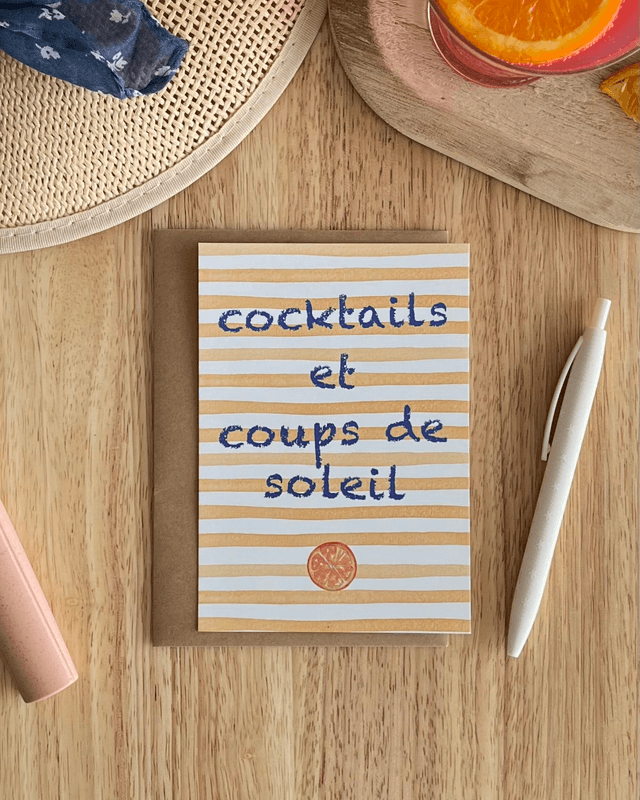 Carte Postale “Cocktails & coups de soleil” - Illustration aquarelle