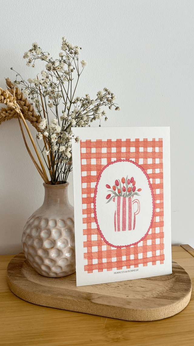 Carte Postale Vase Tulipes - Illustration aquarelle