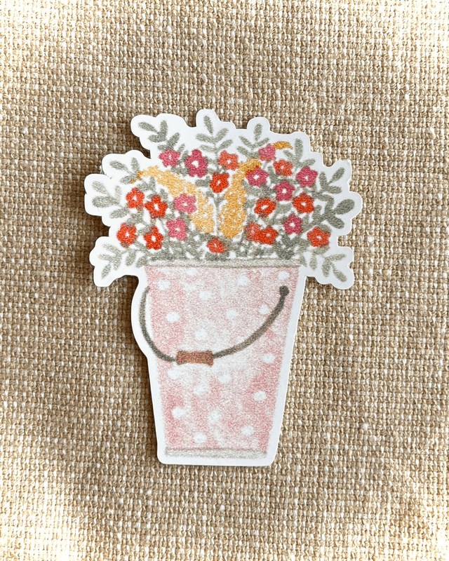 Lot de 4 stickers floraux – Panier fleuri, sceau fleuri, vélo fleuri, vase tulipes