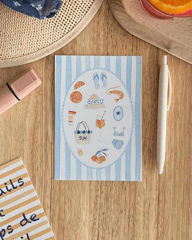 Carte Postale à motifs estivaux - Illustration aquarelle