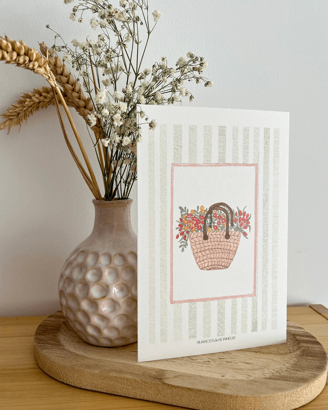 Carte Postale Panier Fleuri - Illustration aquarelle