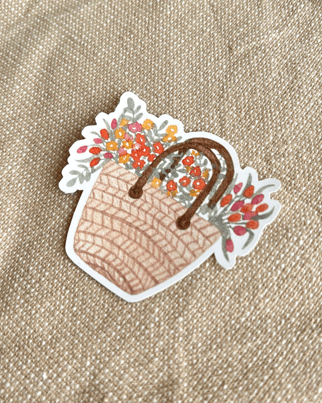 Sticker panier fleuri - Illustration aquarelle