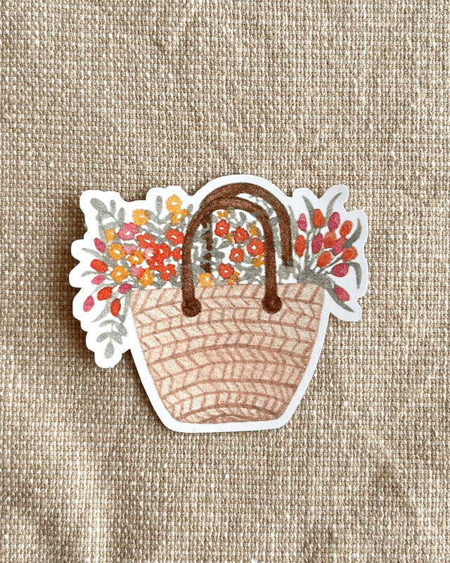 Lot de 4 stickers floraux – Panier fleuri, sceau fleuri, vélo fleuri, vase tulipes