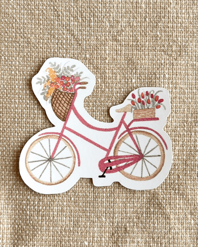 Lot de 4 stickers floraux – Panier fleuri, sceau fleuri, vélo fleuri, vase tulipes