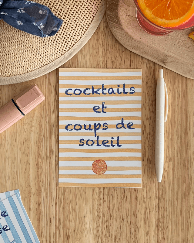 Carte Postale “Cocktails & coups de soleil” - Illustration aquarelle