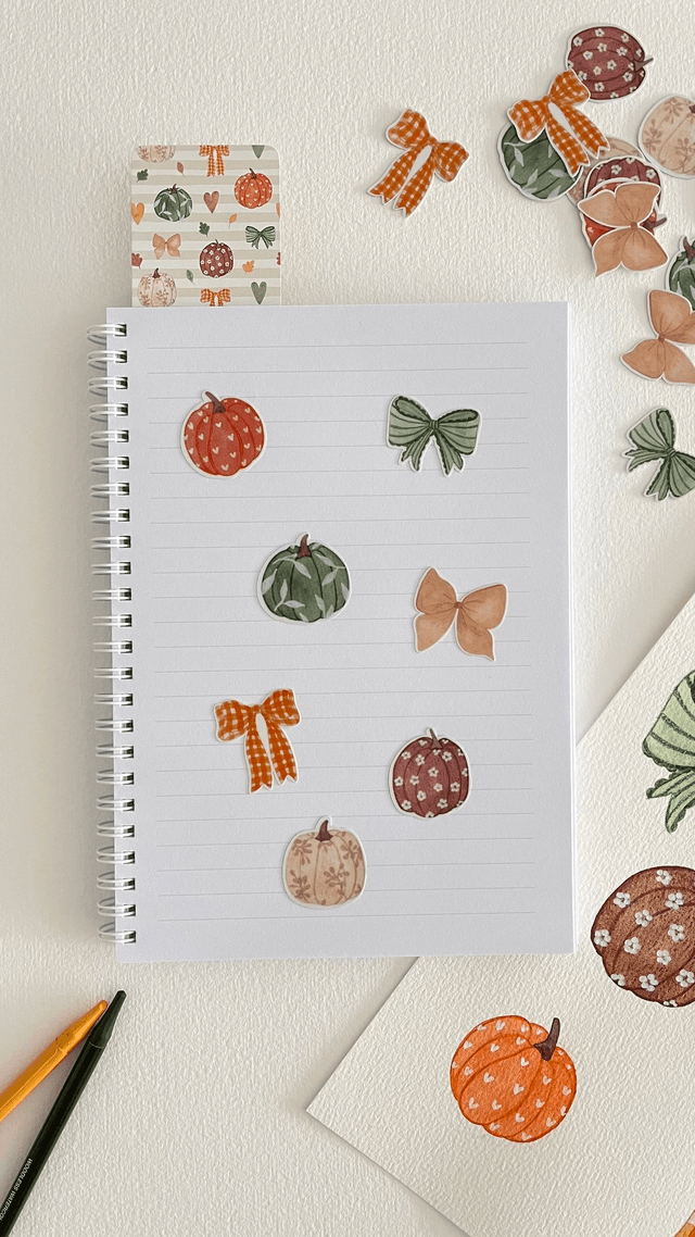 Lot de 7 stickers automne – Citrouilles & Petits noeuds