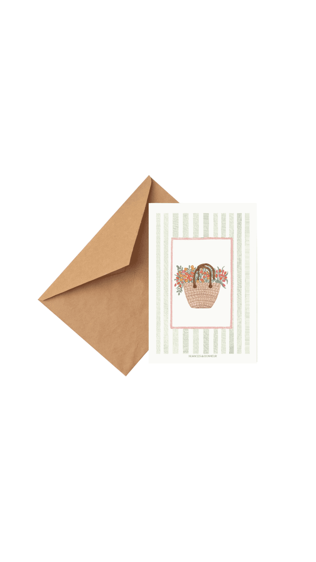 Carte Postale Panier Fleuri - Illustration aquarelle